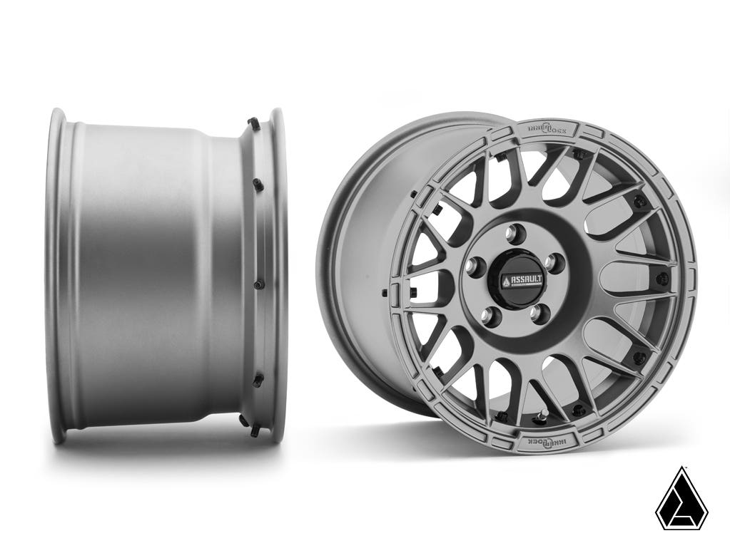 STANDARD XT WARRIOR TIRES 35X10X15 ON 15X10 ASSAULT INDUSTRIES HELLFIRE MATTE TITANIUM 4/156 PATTERN