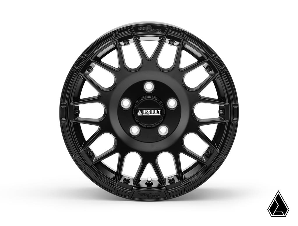 INTIMIDATOR TIRES 34X10X15 ON 15" SATIN BLACK HELLFIRE WHEELS 5/4.5 PATTERN