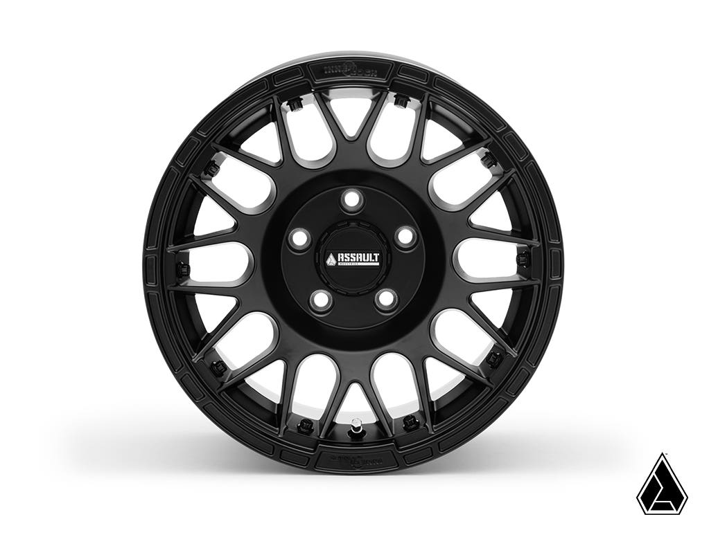 STANDARD XT WARRIOR TIRES 35X10X15 ON 15X10 ASSAULT INDUSTRIES HELLFIRE SATIN BLACK WHEELS 4/136 PATTERN