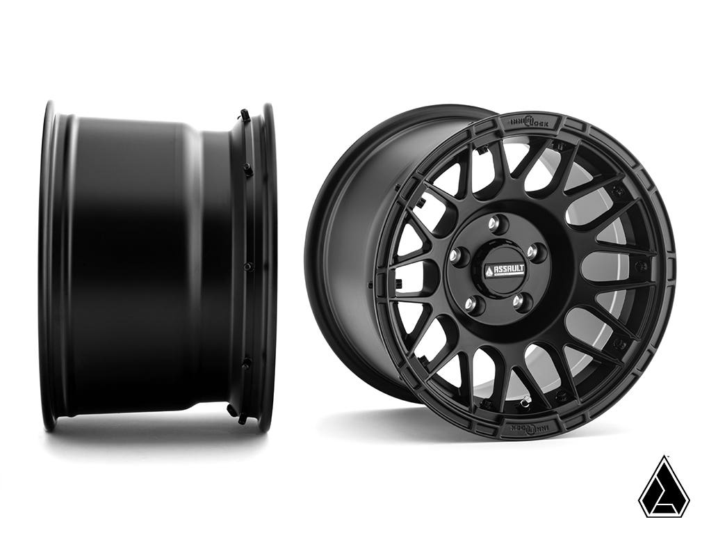 STANDARD XT WARRIOR TIRES 35X10X15 ON 15X10 ASSAULT INDUSTRIES HELLFIRE SATIN BLACK WHEELS 5/4.5 PATTERN